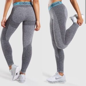 Gymshark Women's Leggings, Heather Gray with Blue Waistband